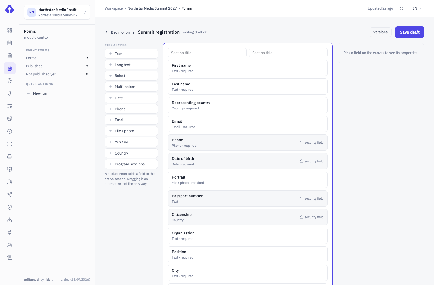 The form editor: sections, fields, display conditions