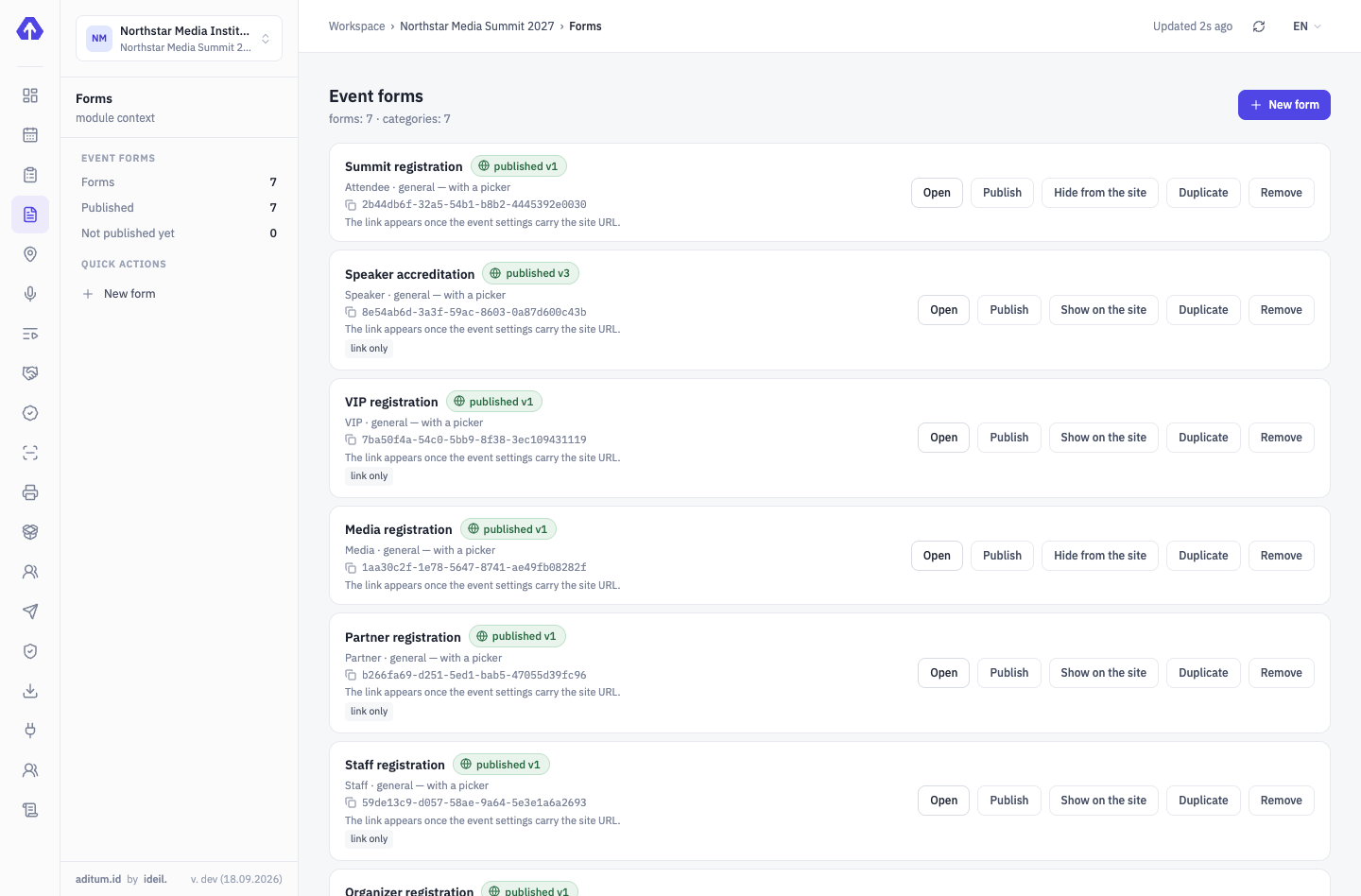 Event forms: public ones and those closed by link
